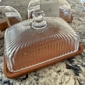Glass Butter Dish with Wooden Base